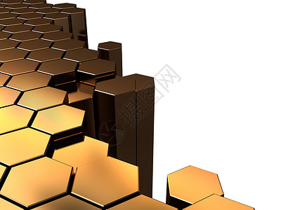 带有复制空间的黄金六边形背景抽象3d插图图片