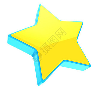 3d显示黄色恒星的蓝框架孤立在白色上背景图片