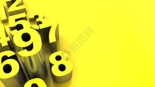 黄色数字背景的抽象3d插图图片