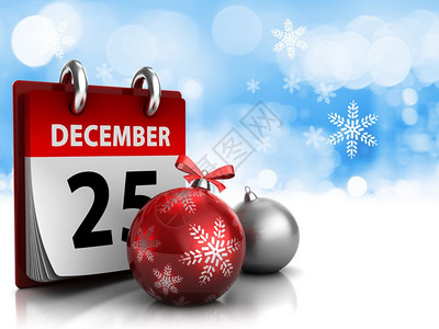 3d以日历和xmas球显示圣诞节背景图片