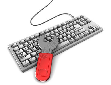 3个计算机键盘和扳手计算机调音概念插图图片