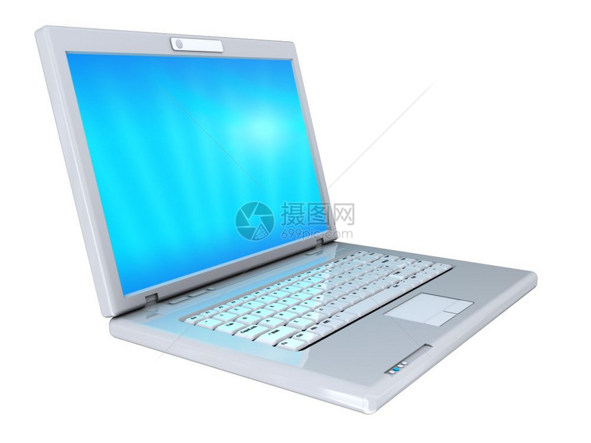 3d插图现代膝上型笔记本电脑在白色背景上被隔离图片