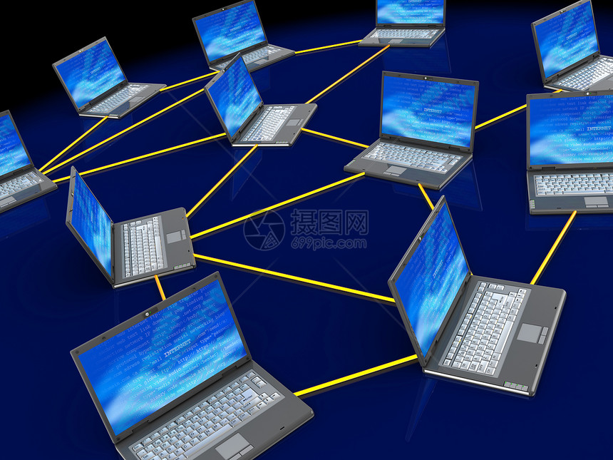 3d以深蓝色背景显示计算机网络图片