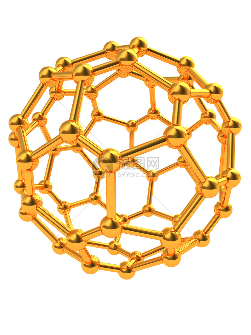 白色背景的金分子结构抽象3d插图图片