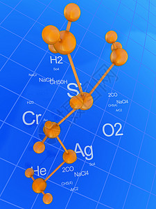 化学背景蓝色和橙的抽象3d插图图片