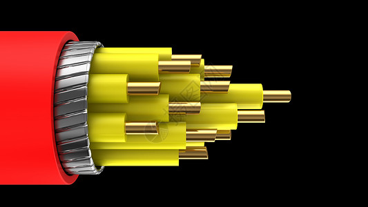 3d说明黑色背景的红和黄电缆图片
