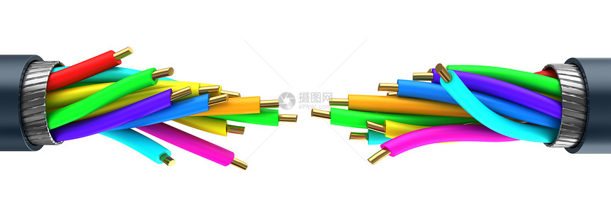 3d显示数据电缆断裂白背景图片