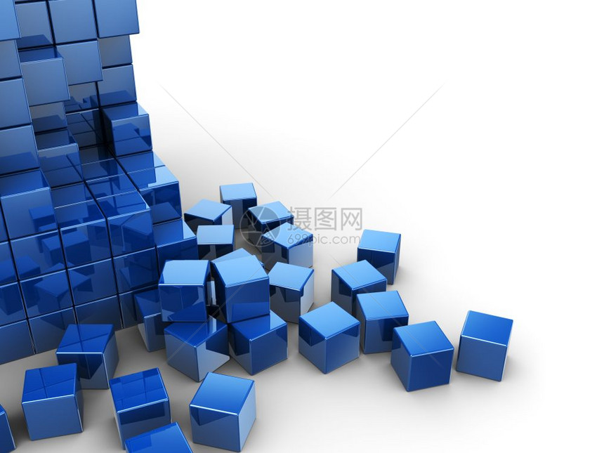 白底蓝立方体构造的抽象3d插图图片