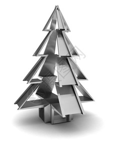 白色背景的钢圣诞树抽象3d插图图片
