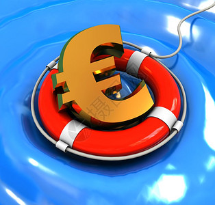 3d欧元标志在水上的救援圈图片