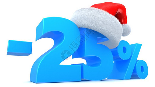 3d说明25的带有红帽子圣诞节销售符号图片