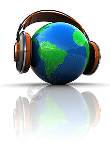 世界声音素材3d以耳机全球广播概念说明地球背景