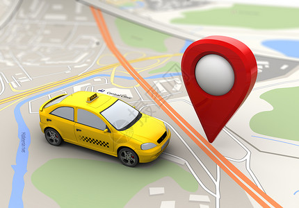 上出租车和目标点的抽象3d插图背景图片