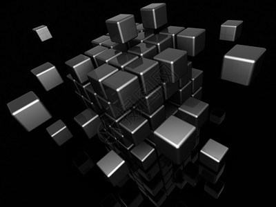 抽象3d黑金属立方体结构图解以块制建背景图片