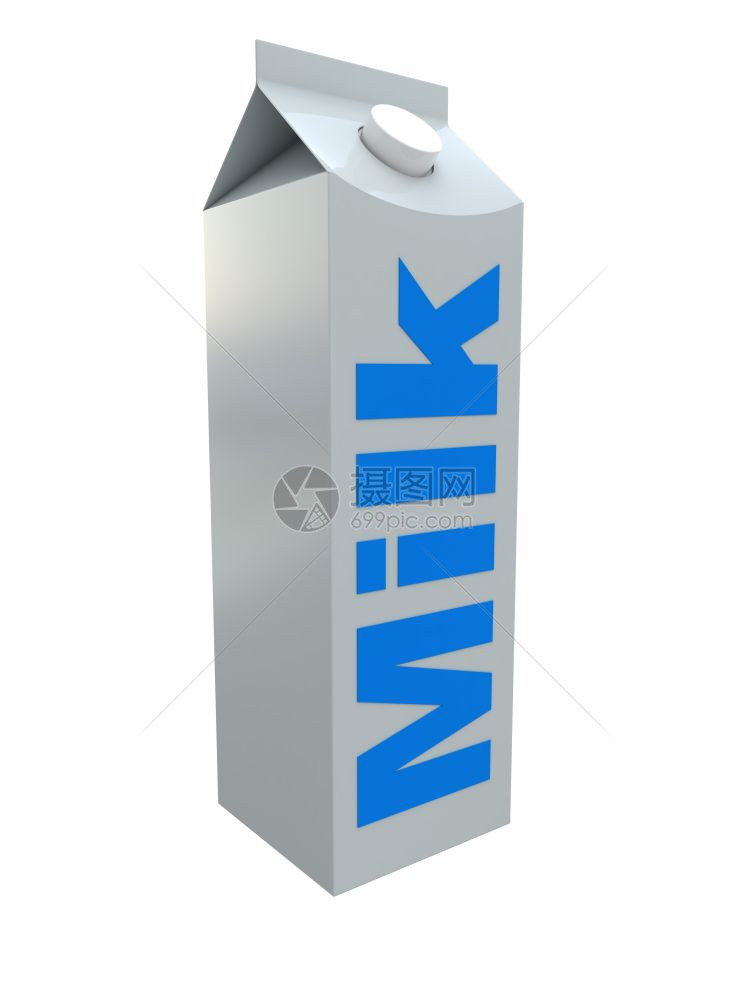 3d插图将牛奶包隔离在白色背景上的插图图片