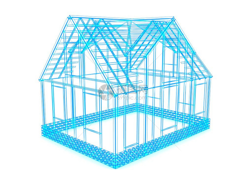 3d利用白色背景绘制框架房插图图片