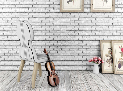小提琴和白间椅图片