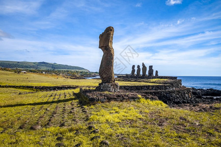 乌尔卡尼亚公园雕像Moais雕像huTister岛astr岛chilemoas雕像ter岛背景