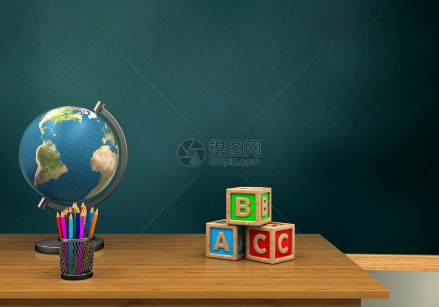 3d以abc立方体和地球为例的板铅笔图片