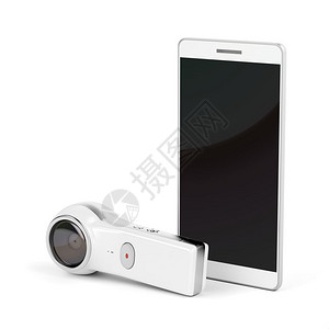 360度相机和智能手白色背景上显示空白图片