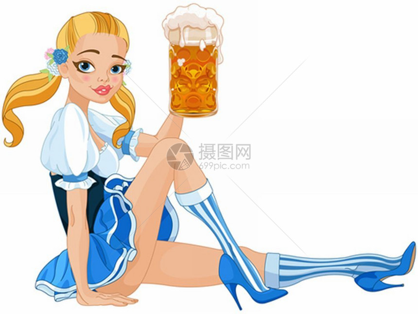 有趣的德国女孩喝啤酒图片
