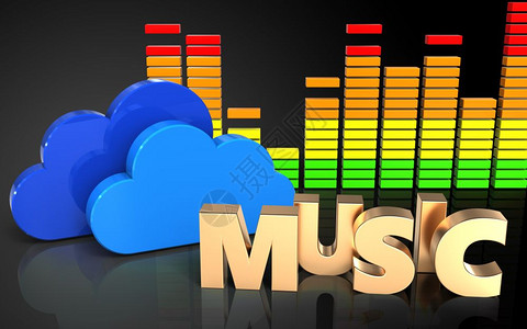 3d以音乐符号展示黑色背景的云层音乐符号频谱背景图片