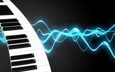 3d插图钢琴键盘在声音波黑色背景上钢琴键盘空白图片