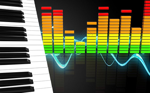 3d音波黑色背景的钢琴钥匙插图钢琴钥匙音频谱背景图片