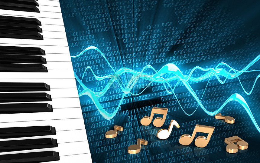 3D钢琴键相对于音波数字背景的钢琴键插图附有注3d钢琴键图片