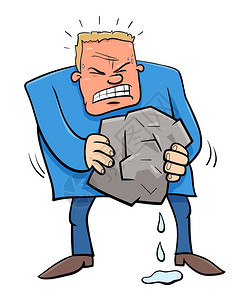 大力钳挤压石头里的水的大力男子卡通矢量插画插画