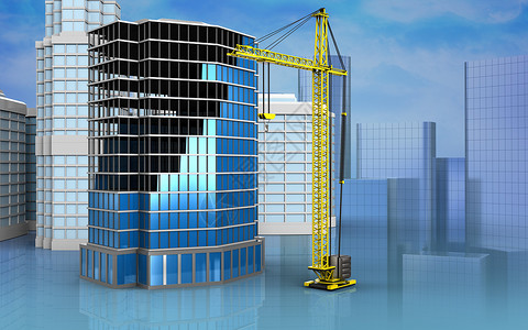 以摩天大楼为背景的城市场景的办公楼施工3d效图三维城市场景图片