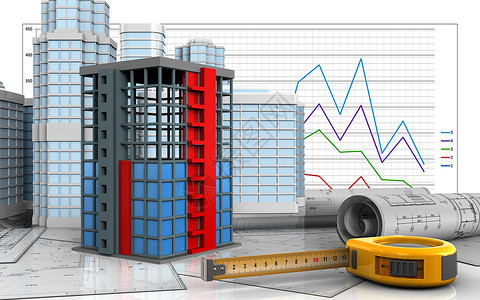 尺图标3d以商业图示背景城市为的建筑图标尺背景