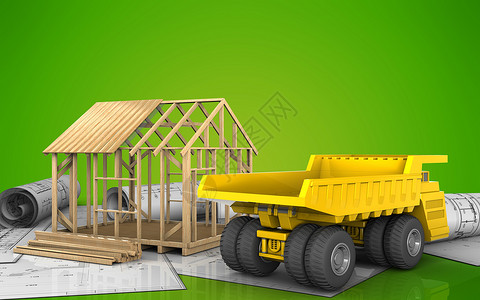 3d绿背景框架房屋建筑图框架房屋建筑图图片