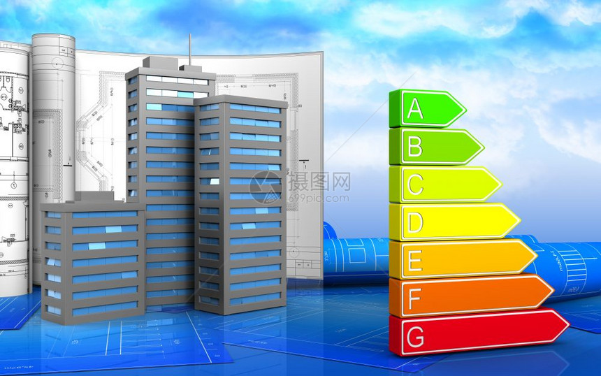 3d城市建筑图示在天空背景上绘制图画图片