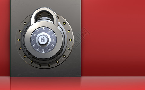 3d插图红色背景上锁的金属盒定保险箱图片