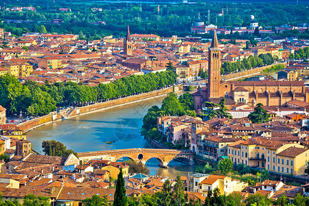 Verona和digpe河空中观光意大利平原地区的旅游目图片