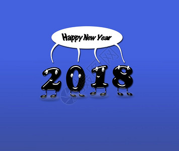2018年的卡通配有语言混合文本快乐的新年蓝色背景3d翻譯图片