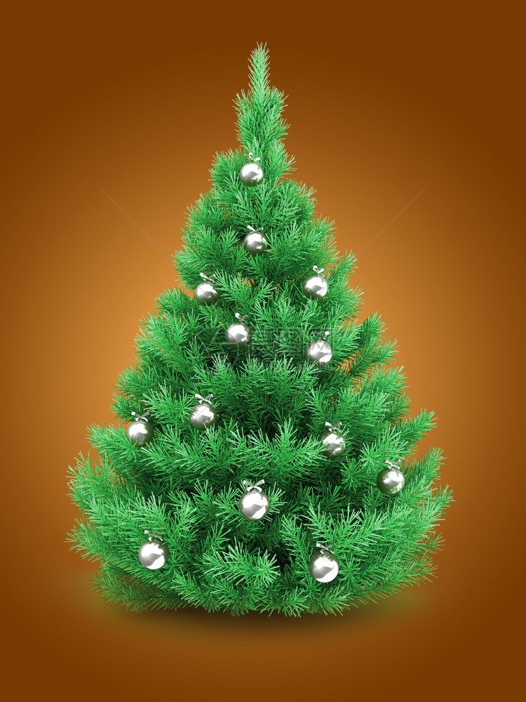 3d以铬球为代表橙色背景的圣诞节树插图图片