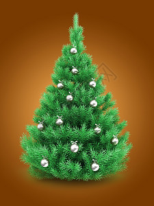 3d以铬球为代表橙色背景的圣诞节树插图图片