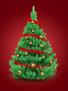 3d说明红底的圣诞树和木金球的圣诞树图片