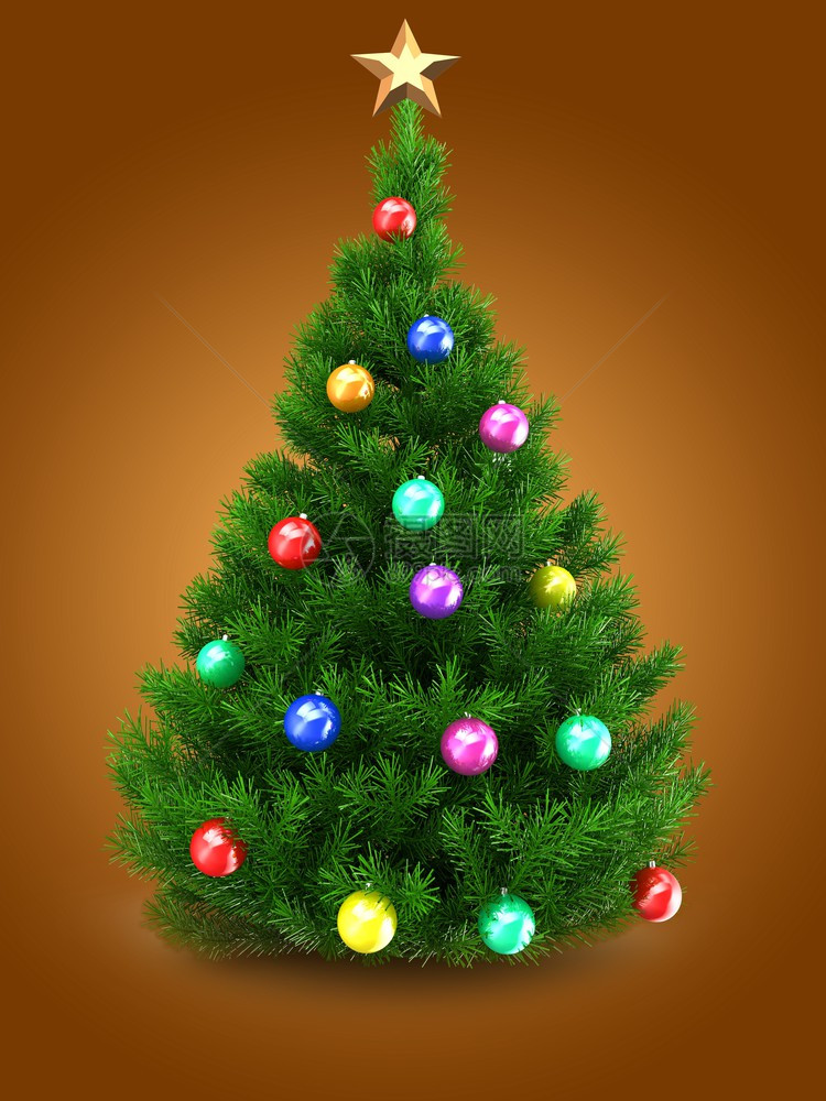 有星星装饰的圣诞树图片