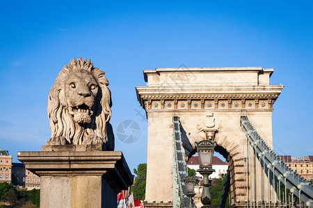 著名的连链桥起端狮子雕像高清图片