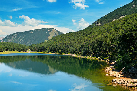 闪光湖山和蓝天空高清图片