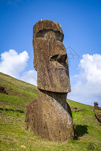 东岛Rarku火山上的moais雕像高清图片