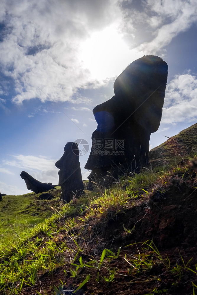 东岛Rarku火山上的moais雕像图片