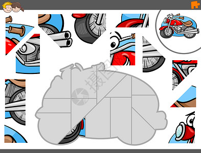 8格漫画素材为具有滑摩托车格的儿童提供教育拼图游戏的漫画插背景