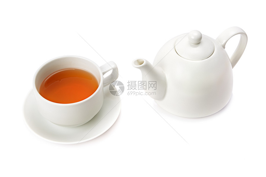 茶和壶白背景上隔绝的茶壶图片
