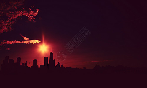 黄昏时段的芝加哥天窗轮廓图片