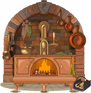木柴炉灶插图背景图片