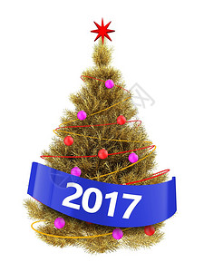 3d插图金圣诞树2017符号图片
